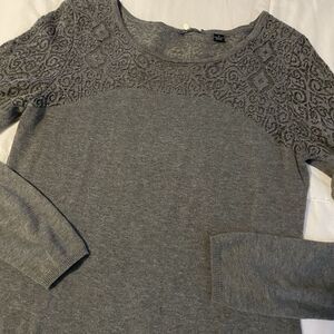 Knitted And Knotted Grey Lace Sweater Small S Longsleeved Gray‎ Anthropologie